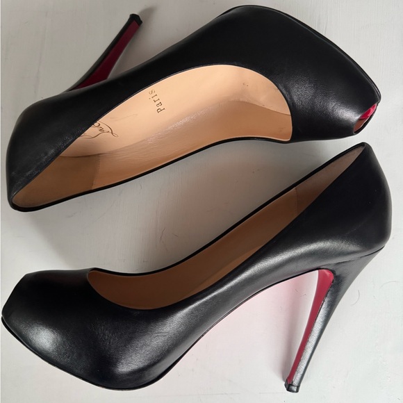 Christian Louboutin Open Clic Black Leather Peep Heels 120 - Picture 6 of 8